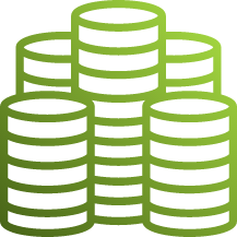 Gradient green stacked coins icon.
